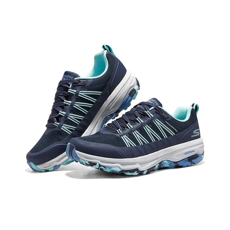 Skechers Go Run Trail Altitude Anti Slip Wear Resistant Low Top Outdoor Shoes Women's Marine Blue Light Green-3