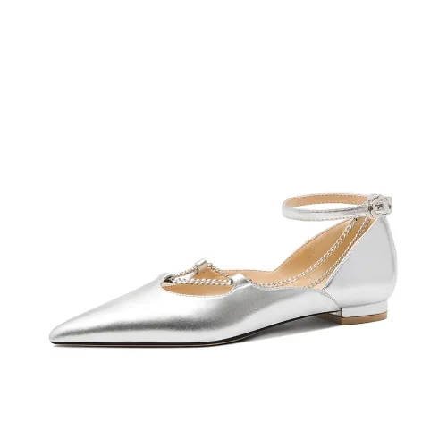 Lily Wei Summer Puff Casual Single Shoes 1.5cm Women's Silver