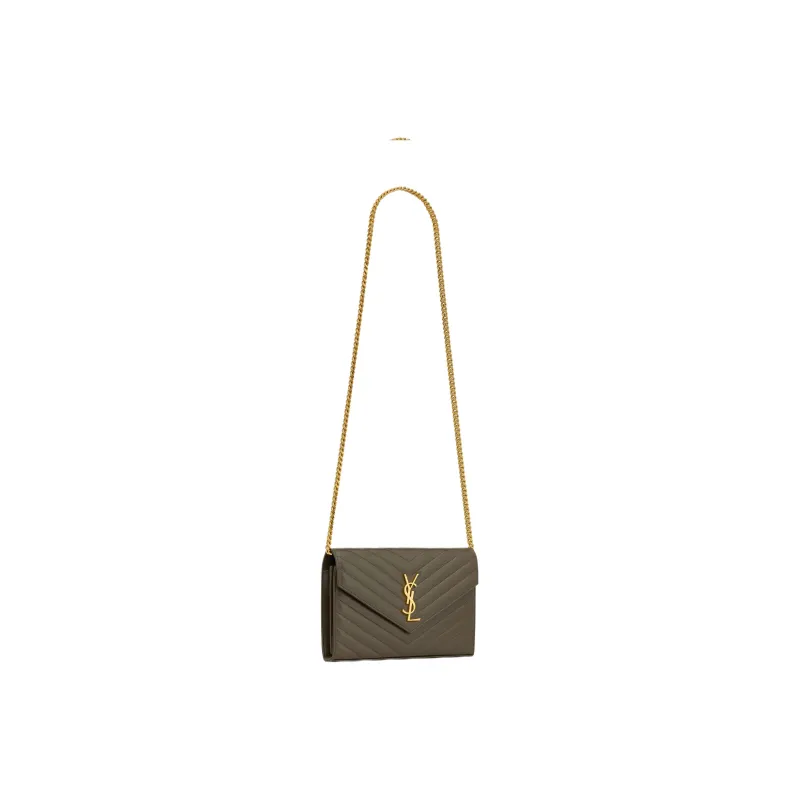 SAINT LAURENT Lambskin Wallet, Crossbody Bag, Shoulder Bag Women's Green-2