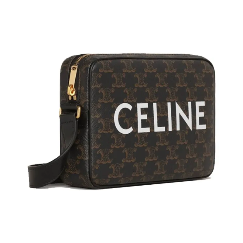 CELINE Triomphe Cow Leather Binding Messenger Bag, Camera Bag, Shoulder Bag, Crossbody Bag Medium Size Unisex Black-1