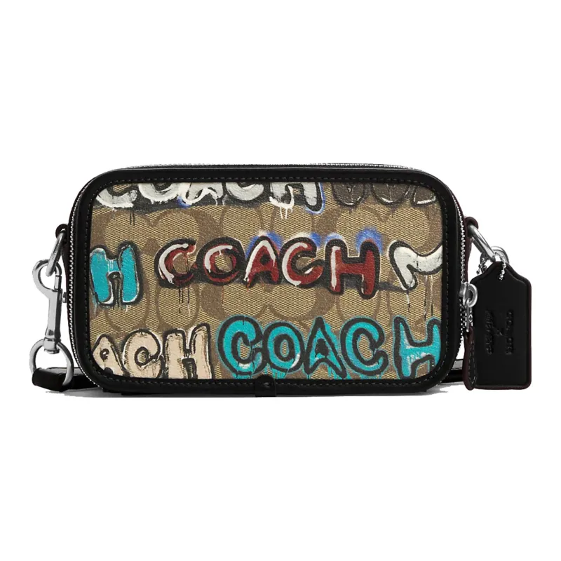 COACH Mint X Serf Collaboration Canvas With Leather Shoulder Bag, Crossbody Bag Trumpets Men's Khaki & Black-0
