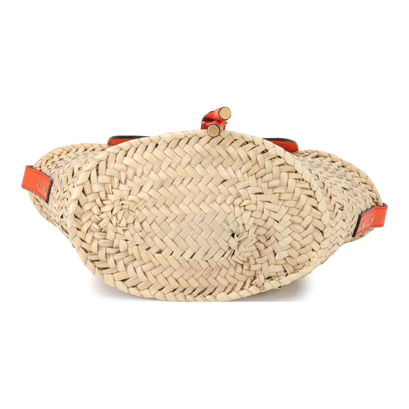 Chloe Marcie Raffia With Calfskin Basket Bag Shoulder Bag Crossbody Bag Regular Women's Beige & Orange-3