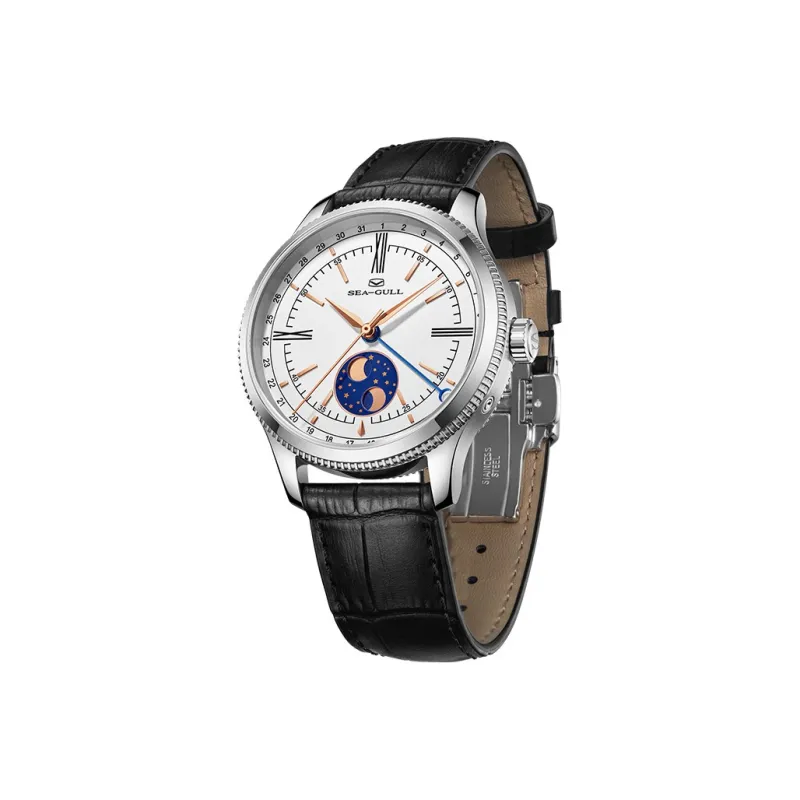 Sea Gull Automatic Mechanical Movement Genuine Leather Strap Watch Men's Watches White Dial-1