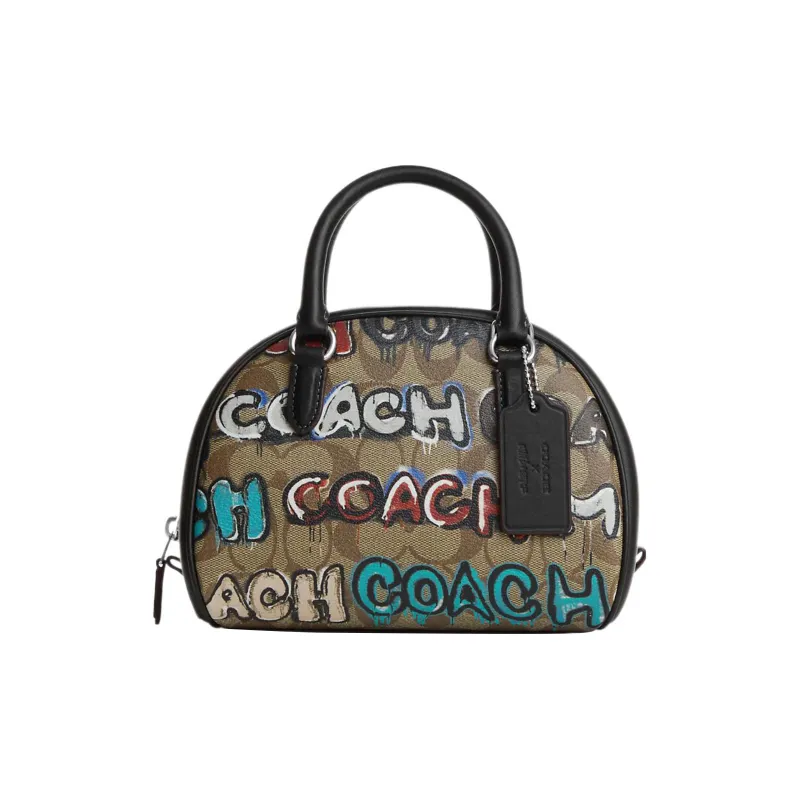 COACH Mint+Serf Sydney Collaboration Canvas With Leather Canvas Bag Dome Bag Handbag Small Size Women's Khaki-0