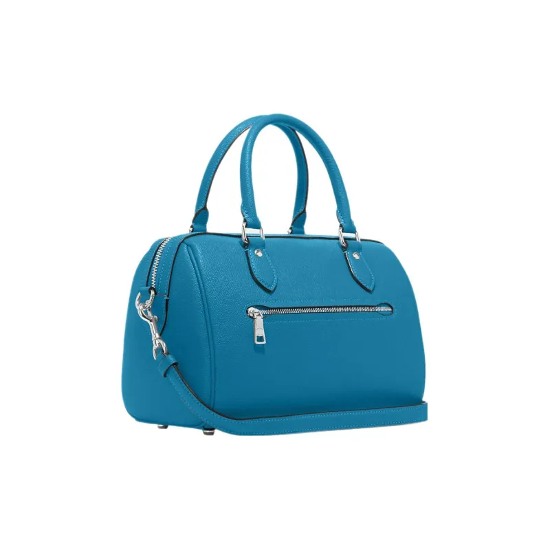 COACH Rowan Cross-Stitch Leather Boston Bag Handbag Shoulder Bag Crossbody Bag Medium Size Women's Blue-1