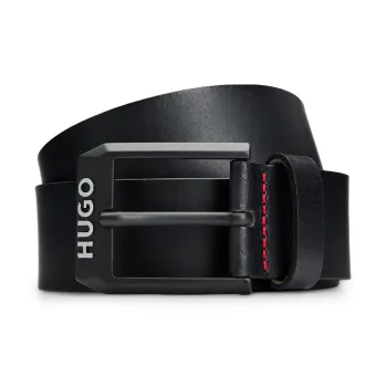 HUGO BOSS Letter Logo Pin Buckle Leather Belts Men's Black Width 4cm