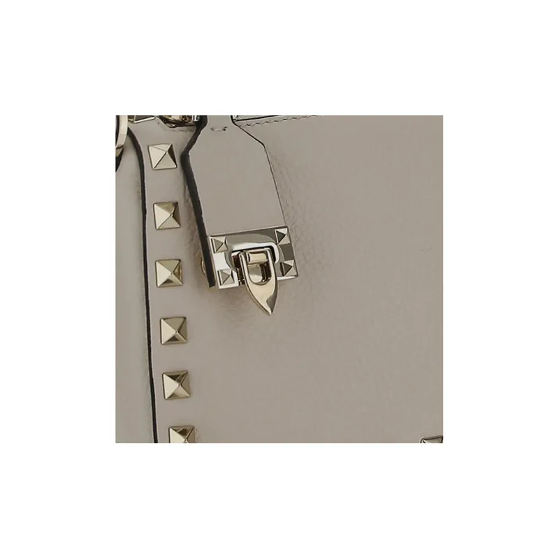 Valentino Cow Leather Handbag, Shoulder Bag Women's Beige-4