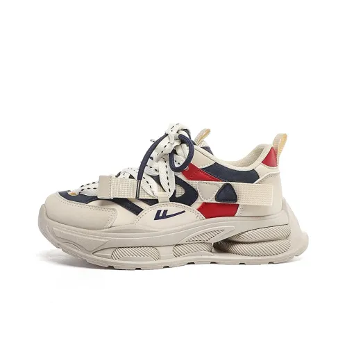 WARRIOR Chunky Sneakers Women's Low-Top Beige/Dark Blue/Red