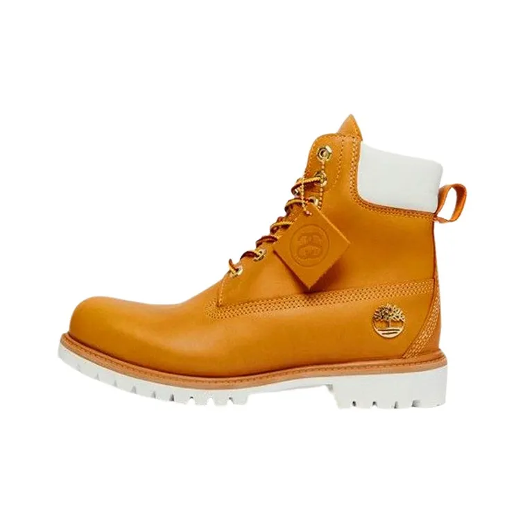 Stussy x Timberland 6 Inch Zip Boot Anti-Slip Wear-Resistant High-Top Trekking Shoes Men's Wheat-0