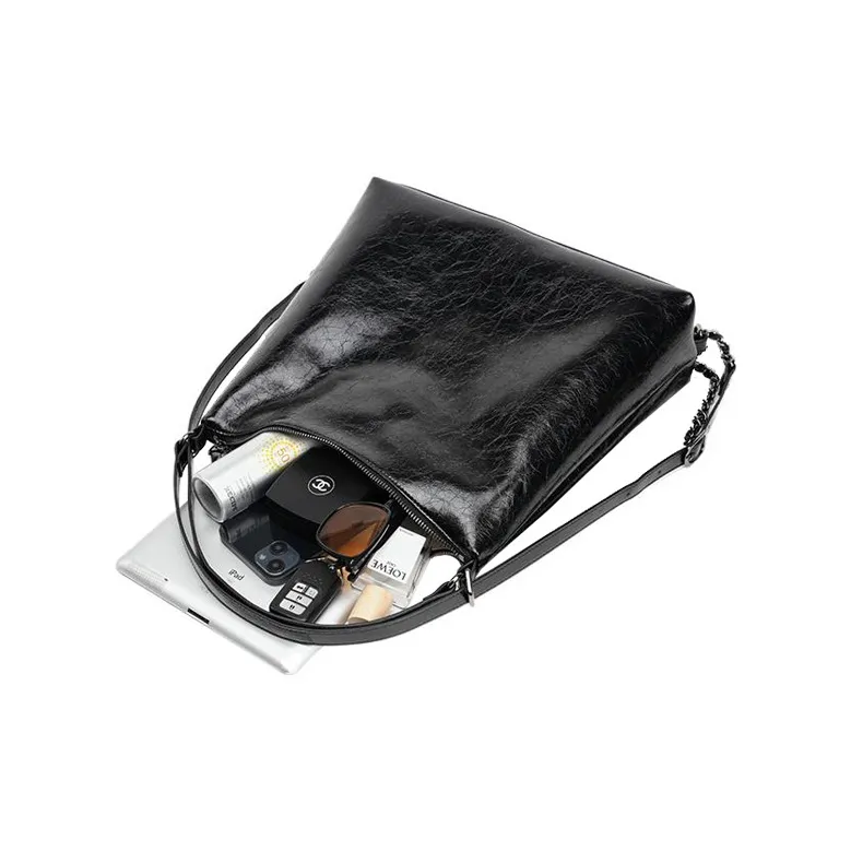 DAPHNE Cow Split Leather Hobo Bag, Backpack Handbag, Shoulder Bag Women's Piano Black-5