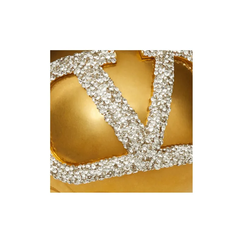 Valentino Vlogo Metal Swarovski Crystal Shoulder Bag, Crossbody Bag Women's Gold-4