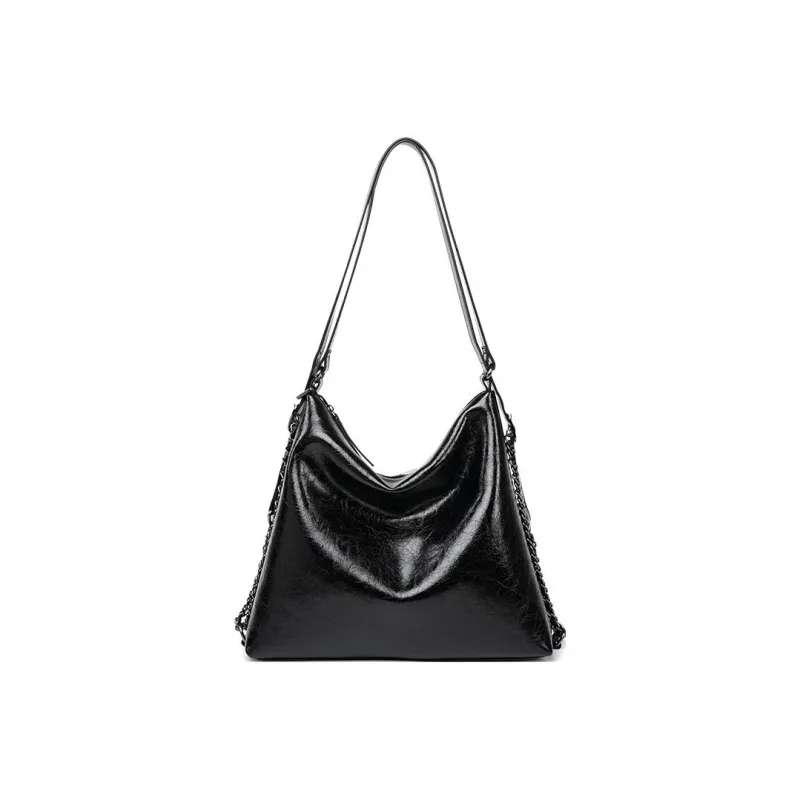 DAPHNE Cow Split Leather Hobo Bag, Backpack Handbag, Shoulder Bag Women's Piano Black-0