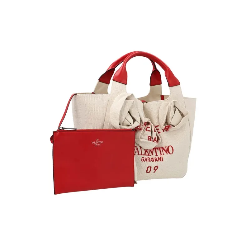 Valentino Canvas Canvas Bag Letter Tote Bag Shopping Bag Shoulder Bag Crossbody Bag Handbag Women's Beige-1