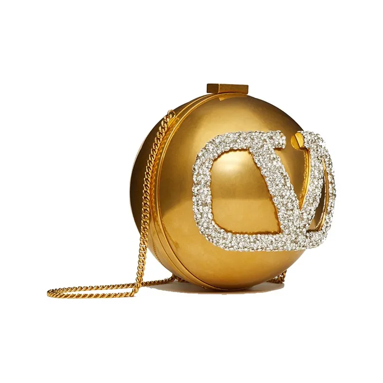 Valentino Vlogo Metal Swarovski Crystal Shoulder Bag, Crossbody Bag Women's Gold-1