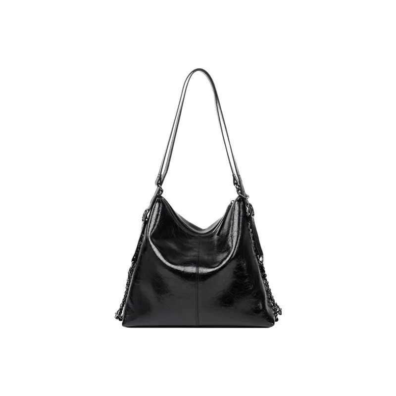 DAPHNE Cow Split Leather Hobo Bag, Backpack Handbag, Shoulder Bag Women's Piano Black-3