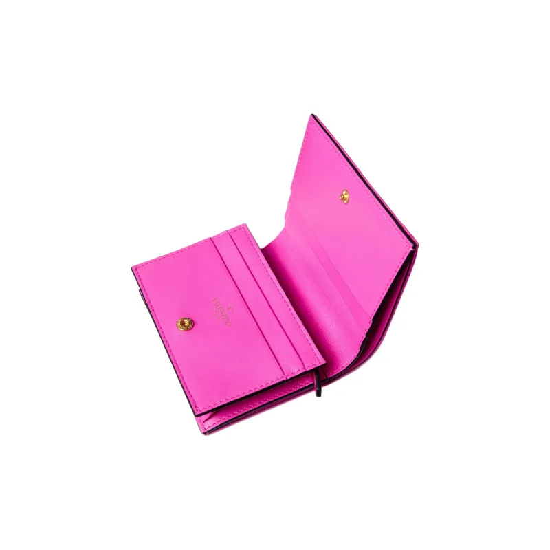 Valentino Roman Stud Napa Lambskin Card Holder Wallet Small Size Women's Pink-3