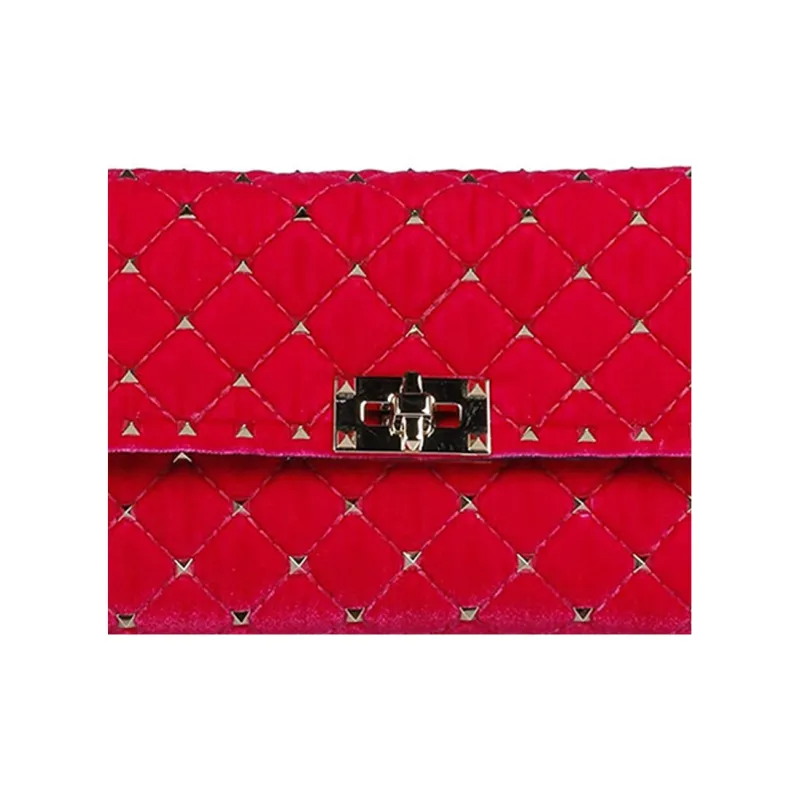 Valentino Velvet Shoulder Bag, Crossbody Bag Women's Red-4