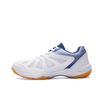VOIT Cushioning Anti-Slip And Wear-Resistant Breathable Coverage Support Low-Top Badminton Shoes Unisex White Blue