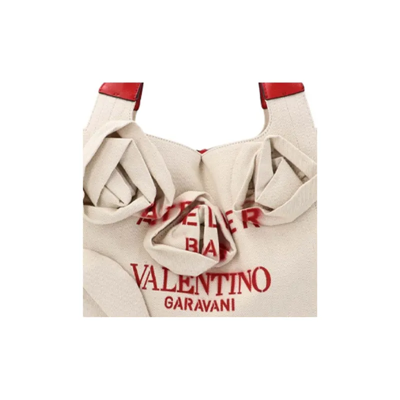 Valentino Canvas Canvas Bag Letter Tote Bag Shopping Bag Shoulder Bag Crossbody Bag Handbag Women's Beige-4