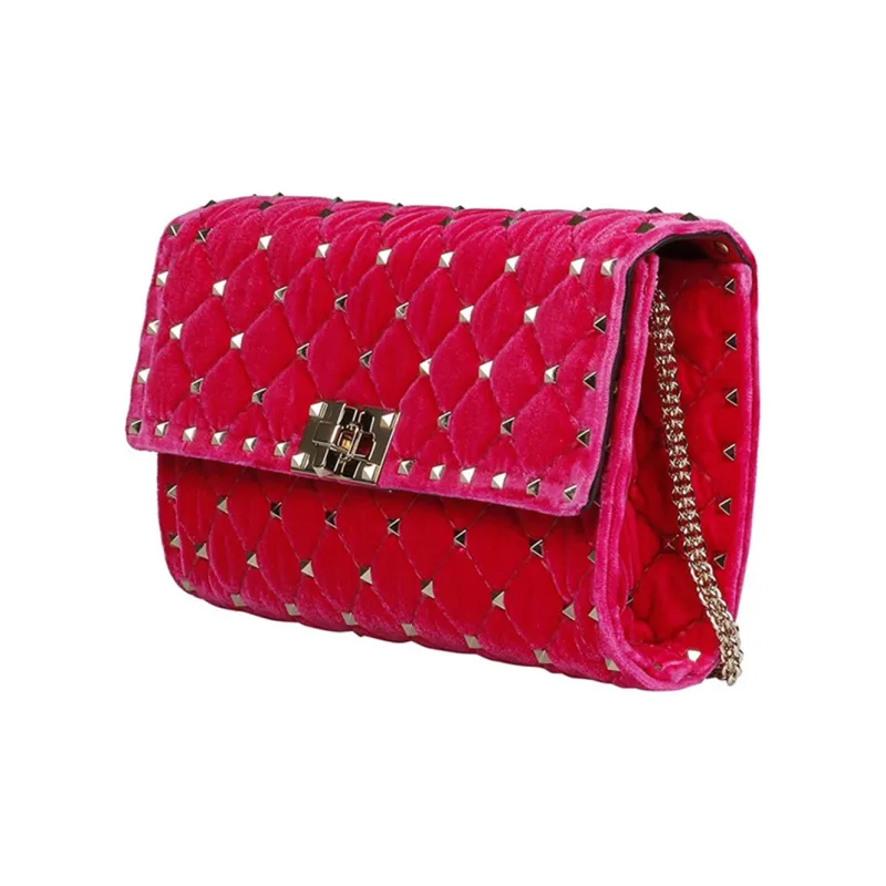 Valentino Velvet Shoulder Bag, Crossbody Bag Women's Red-1