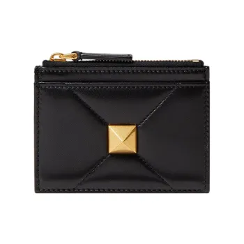 Valentino Roman Stud Napa Lambskin Wallets Coin Purses Women's Black