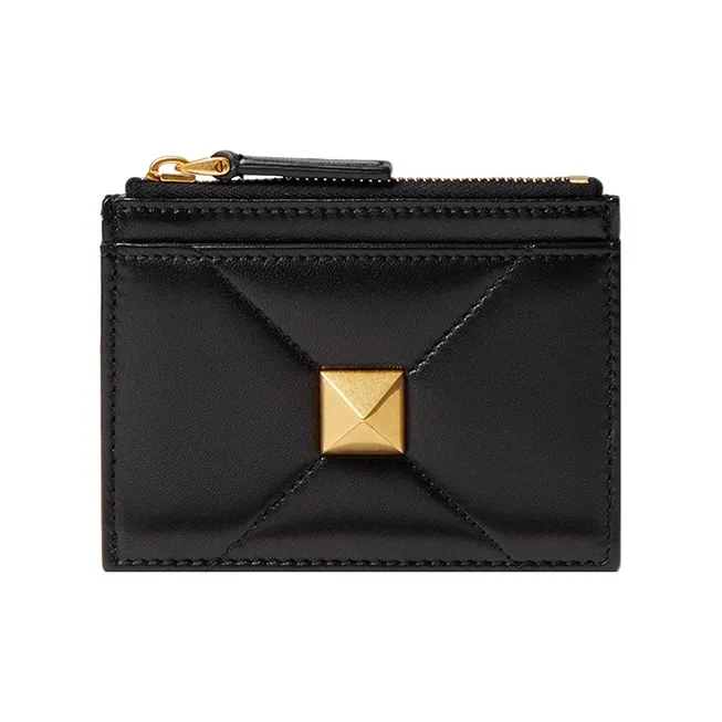 Valentino Roman Stud Napa Lambskin Wallet Coin Purse Women's Black-0