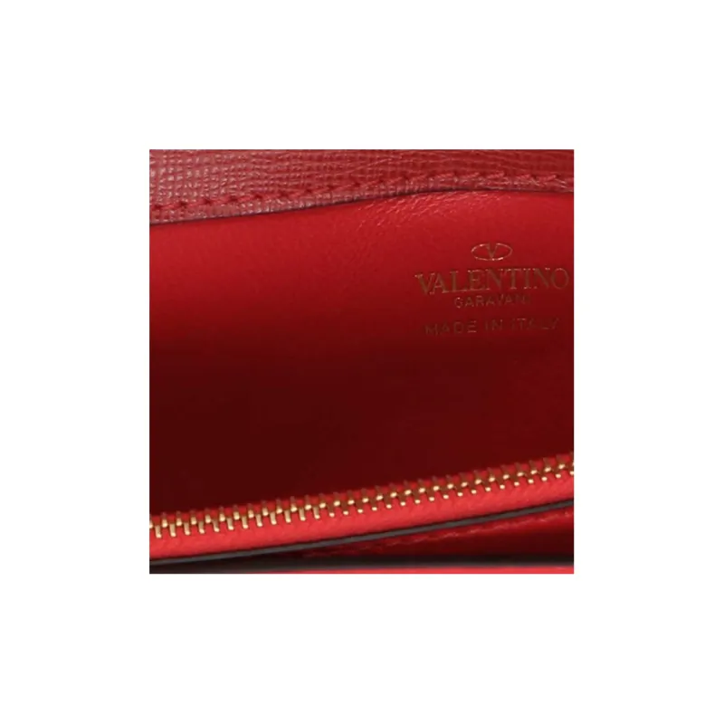 Valentino Grained Calfskin Portable Crossbody Bag Shoulder Bag Small Size Women's Red-4