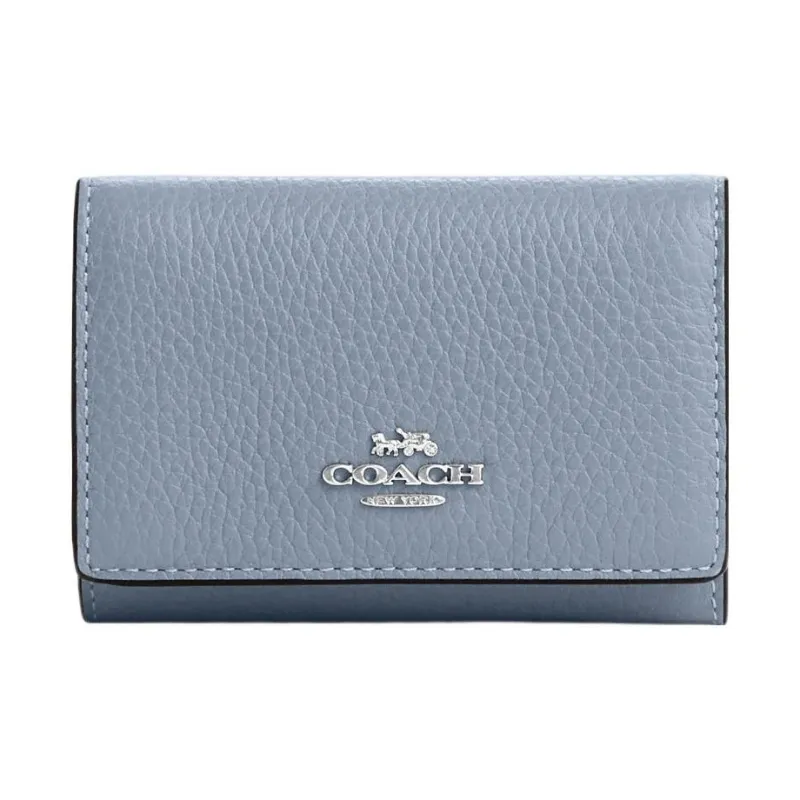 COACH Micro Leather Coin Purses Wallets Women's Blue-0