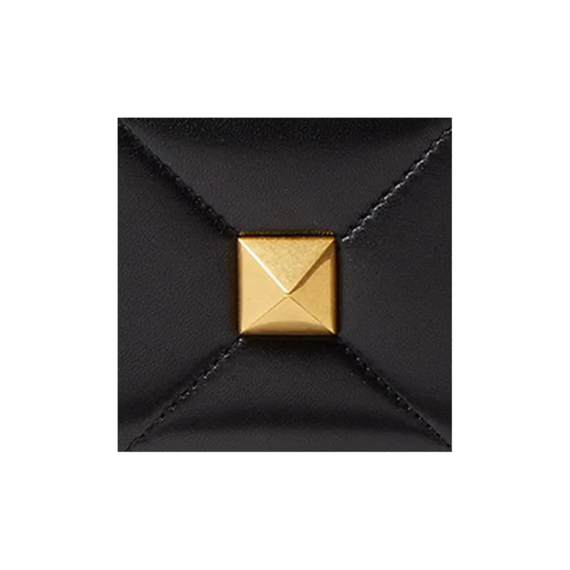 Valentino Roman Stud Napa Lambskin Wallet Coin Purse Women's Black-4
