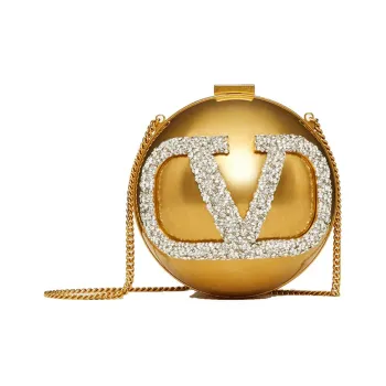 Valentino Vlogo Metal Swarovski Crystal Shoulder Bag, Crossbody Bag Women's Gold