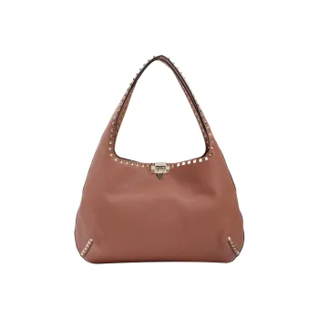 Valentino Rockstud Grained Calfskin Hobo Bag Shoulder Bag Women's Brown
