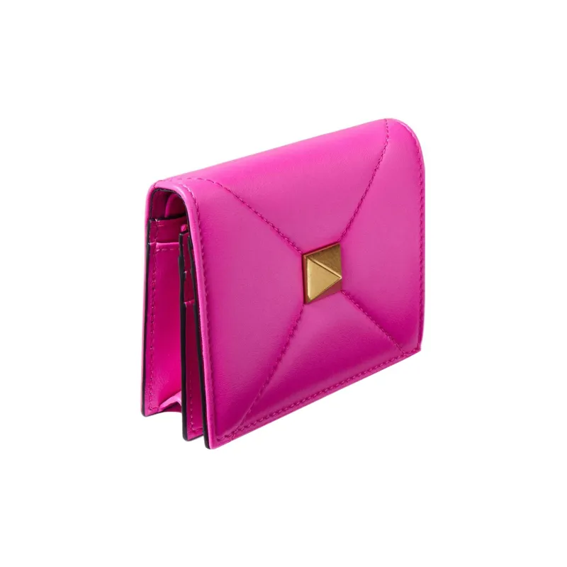 Valentino Roman Stud Napa Lambskin Card Holder Wallet Small Size Women's Pink-1
