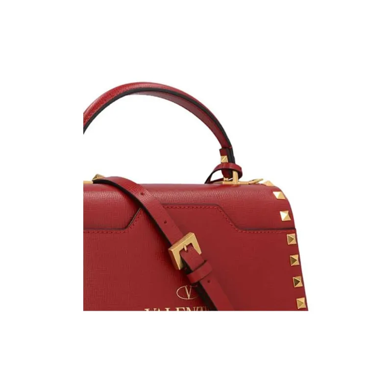 Valentino Grained Calfskin Portable Crossbody Bag Shoulder Bag Small Size Women's Red-3