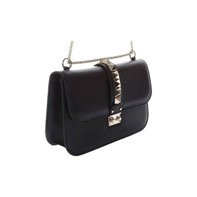 Valentino Cow Leather Shoulder Bag, Crossbody Bag Women's Black-1
