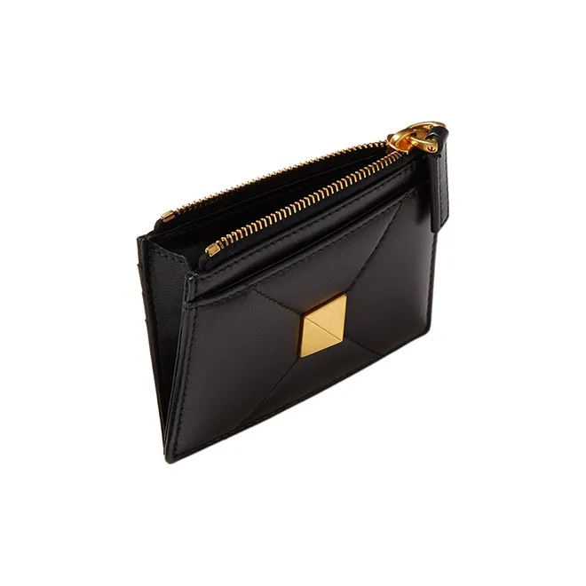 Valentino Roman Stud Napa Lambskin Wallet Coin Purse Women's Black-1