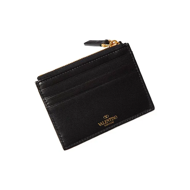 Valentino Roman Stud Napa Lambskin Wallet Coin Purse Women's Black-3