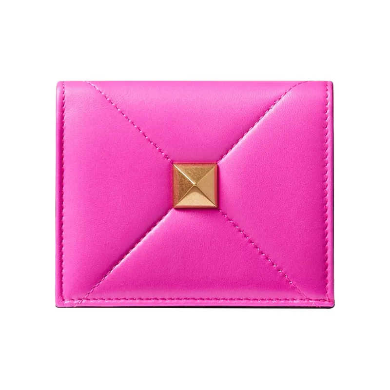 Valentino Roman Stud Napa Lambskin Card Holder Wallet Small Size Women's Pink-0