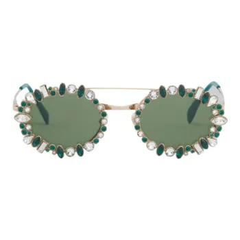 MARNI Metal Acetate German Silver Glass Rhinestone Aviator Sunglasses Women's Green