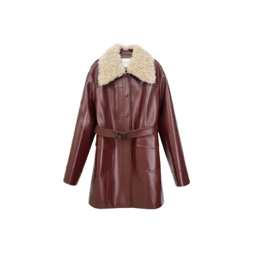 INSISFEMME Leather Jackets Women's Burgundy