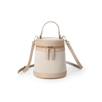 HAWA Canvas Handbag Cylinder Bag Shoulder Bag Crossbody Bag Medium Size Women's Apricot/Brown/Khaki/Black