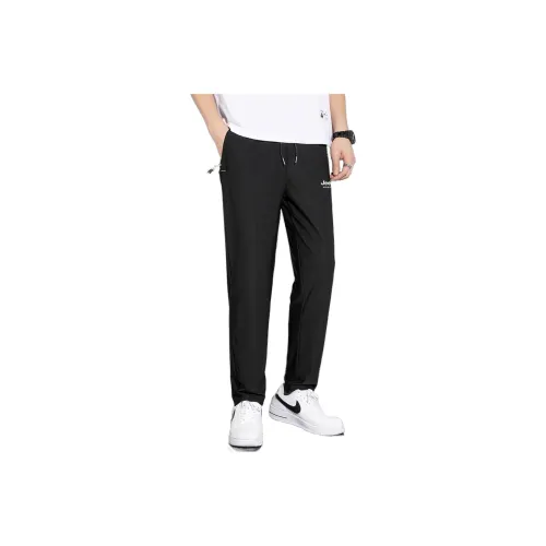 JEEP SPIRIT Casual Pants Men Black Right-Angled [Ice Silk Thin Mulberry Silk Upgraded Fabric]