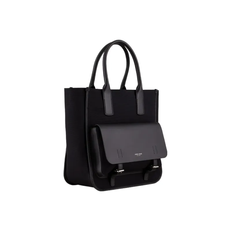 GIORGIO ARMANI Canvas With Leather Tote Bag Shopping Bag Handbag Men's Black-1