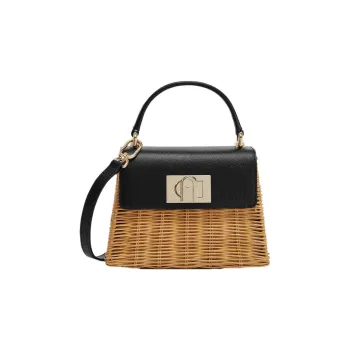 Furla Rattan With Cow Leather Handbag Women's Black