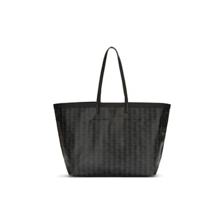 LACOSTE PVC Tote Bag, Shopping Bag, Shoulder Bag, Handbag Large Size Women's Black & Iron Gray-1