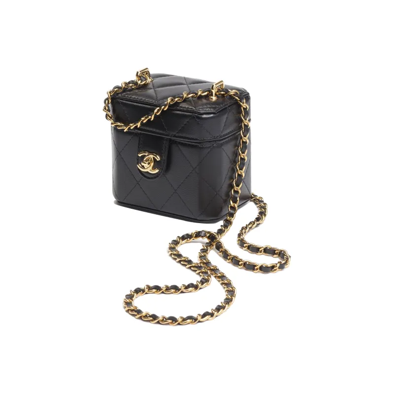 CHANEL Sheepskin Makeup Box Small Square Bag, Crossbody Bag, Shoulder Bag Women's Black-1