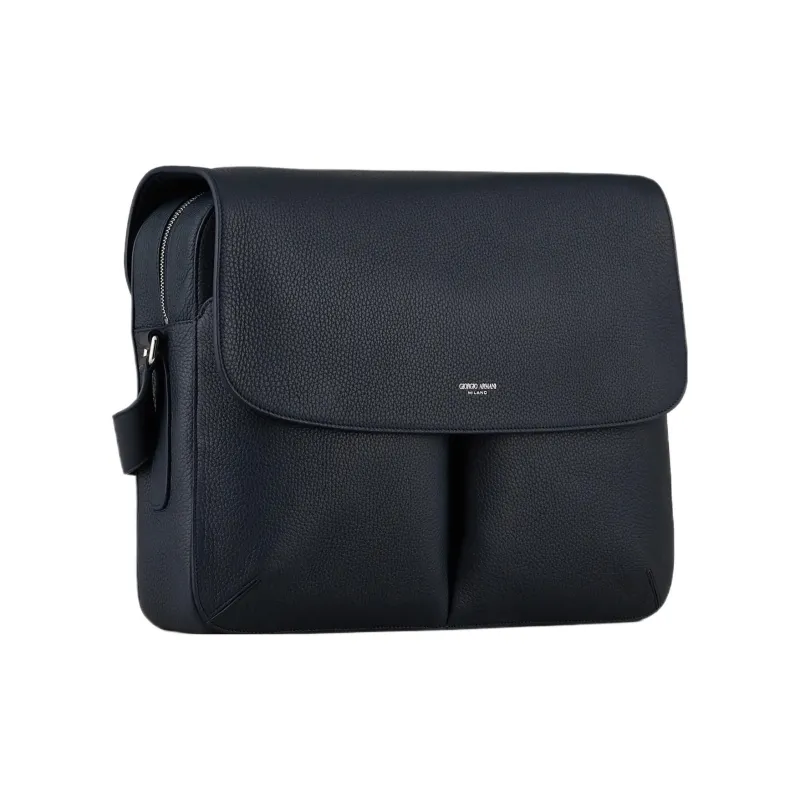 GIORGIO ARMANI Cow Leather Messenger Bag Crossbody Bags Men's Navy Blue-1