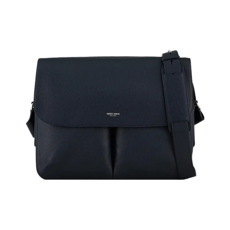 GIORGIO ARMANI Cow Leather Messenger Bag Crossbody Bags Men's Navy Blue-0