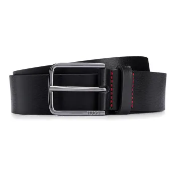 HUGO BOSS Emblem Logo Letter Decoration Pin Buckle Leather Belts Men's Black Width 3.5cm