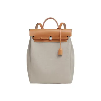 HERMES Herbag Zip Canvas With Hunter Cow Leather Handbag Backpack Unisex Beige