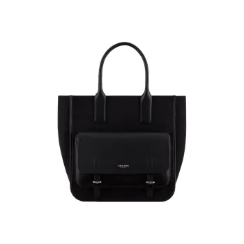 GIORGIO ARMANI Canvas With Leather Tote Bag Shopping Bag Handbag Men's Black